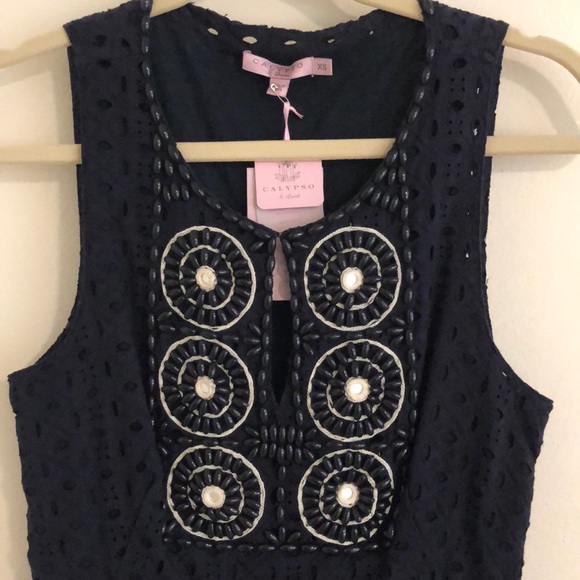 Calypso St. Barth Navy Blue & Ivory Eyelet Dress - Picture 2 of 4